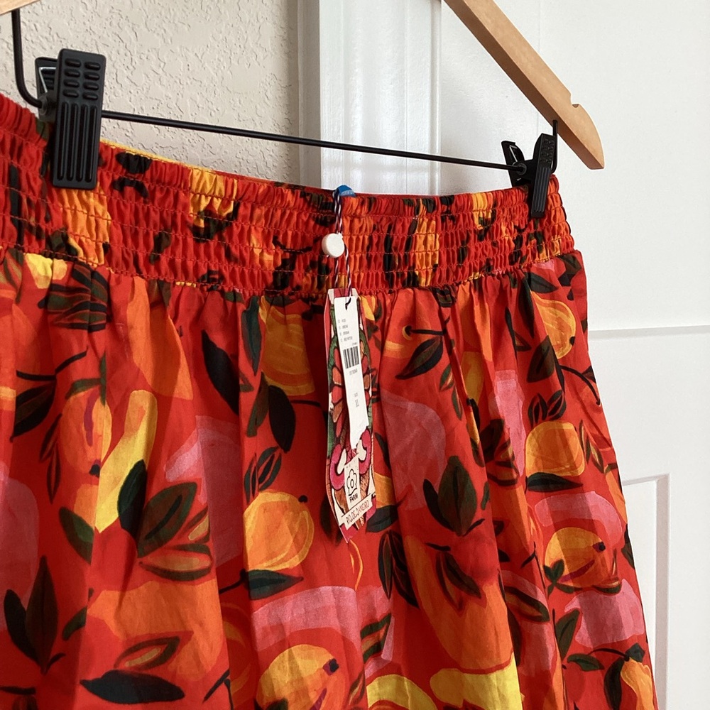 🍊FARM Rio Tiered Midi Skirt Flare Hem New XL Printed Orange Fruit Anthropologie - Picture 11 of 15